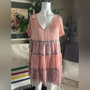 Urban Outfitters Pink Floral Tiered Babydoll Dress